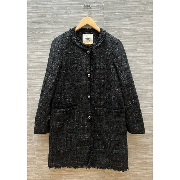 Kate Spade Sparkle Tweed Long Coat Jacket Black Size 4 New! - Picture 4 of 10